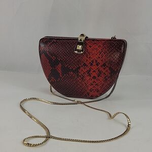 Rebecca Minkoff Leather  Clutch PARKER RED Snake Convertible minaudiere